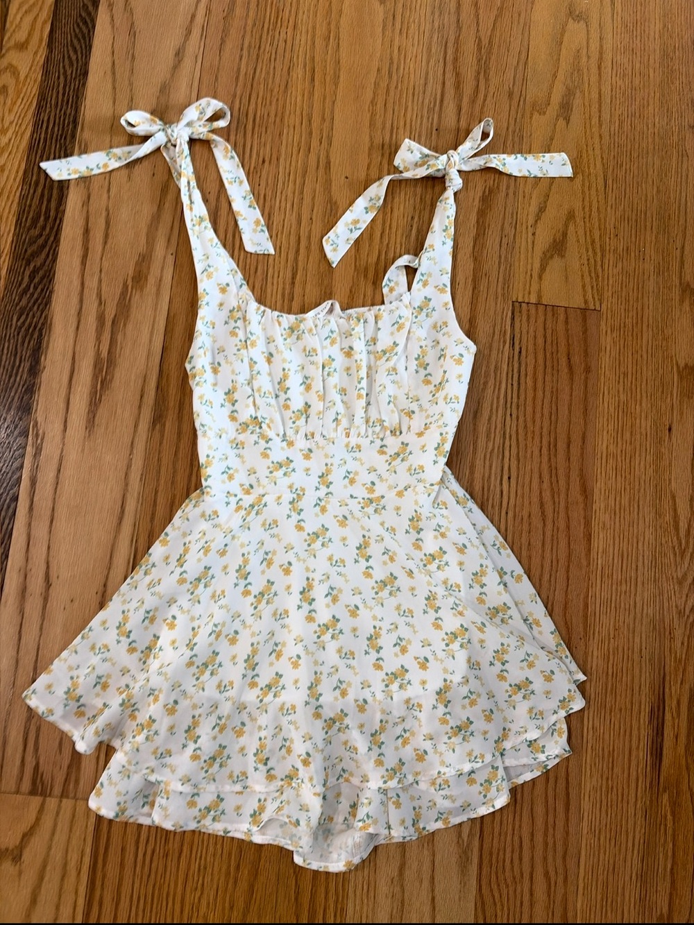 Altar’d State Girls White Floral Tie-Shoulder One-Piece Romper